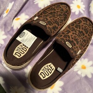 Hey Dude Brown Leopard Slip-Ons